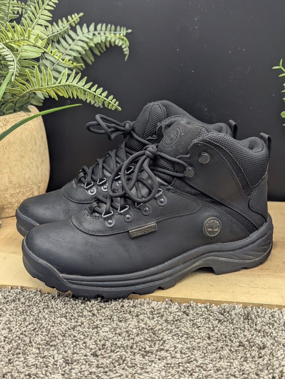 Timberland White Ledge Womens Size 9 Black Leather Waterproof Boots Casual